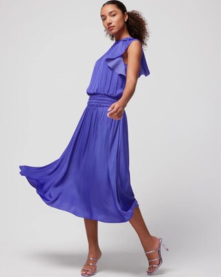 Flutter Sleeve Smocked Waist Midi Dress