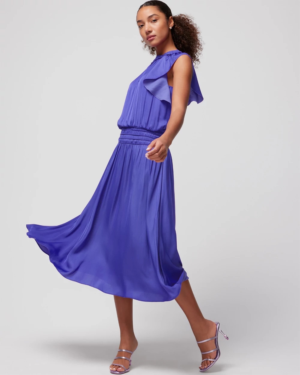 Flutter Sleeve Smocked Waist Midi Dress