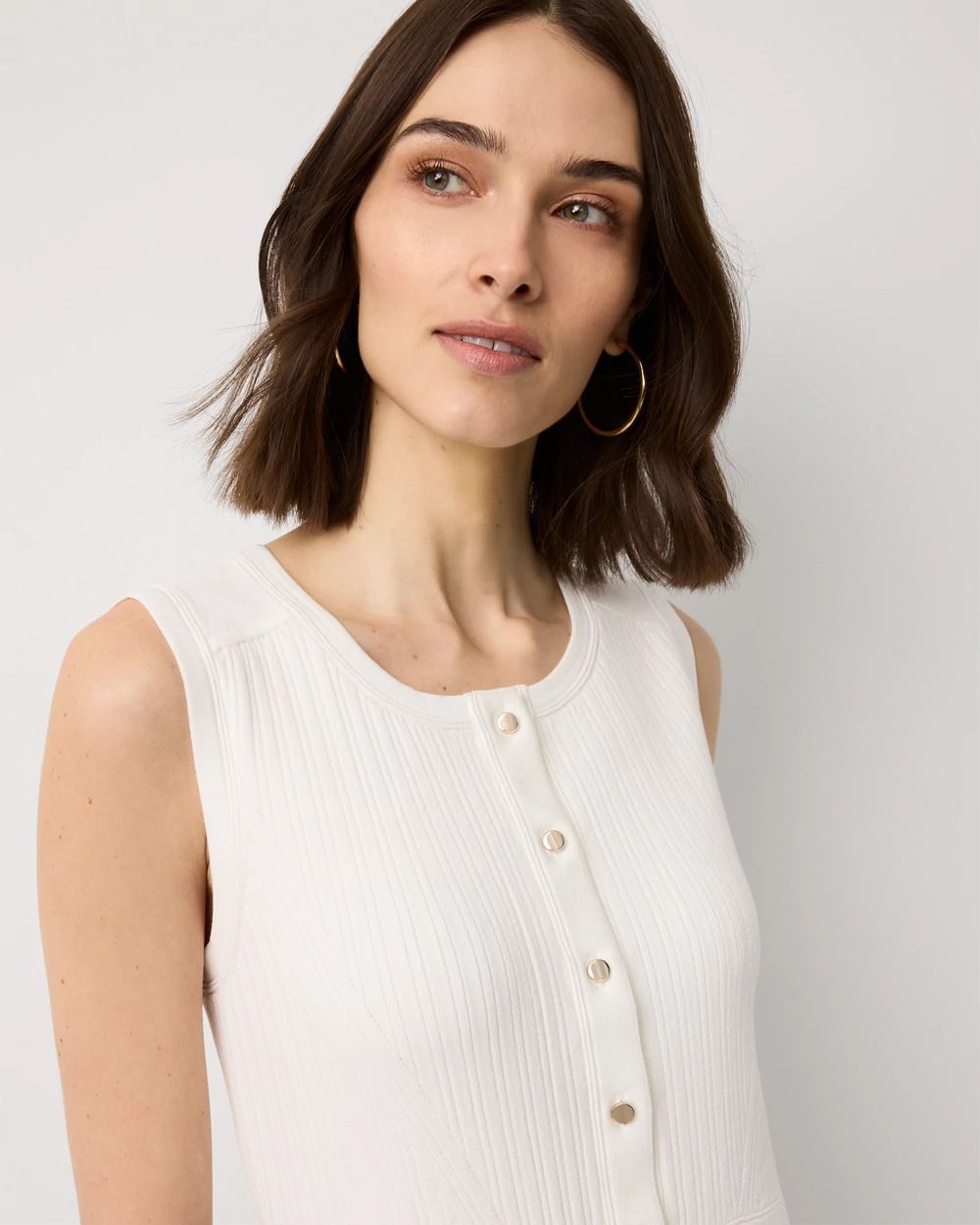 Button Front Sleeveless Sweater Dress