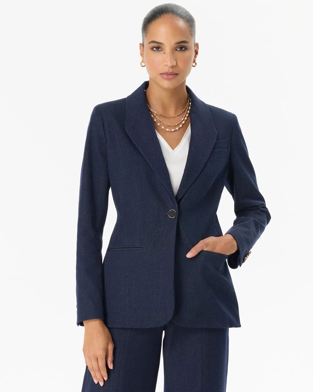 Petite Denim-Look Blazer