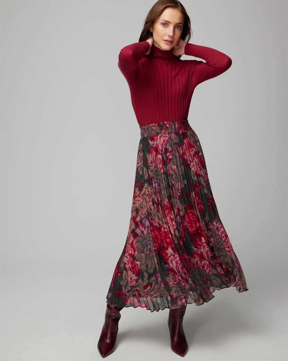 Smocked Pleated Midi Skirt