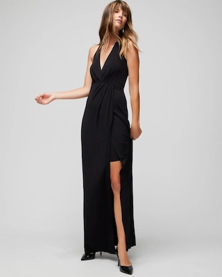 Halter Draped Matte Jersey Dress With Slit click to view larger image.