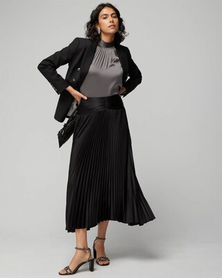 Satin Pleated Midi Skirt