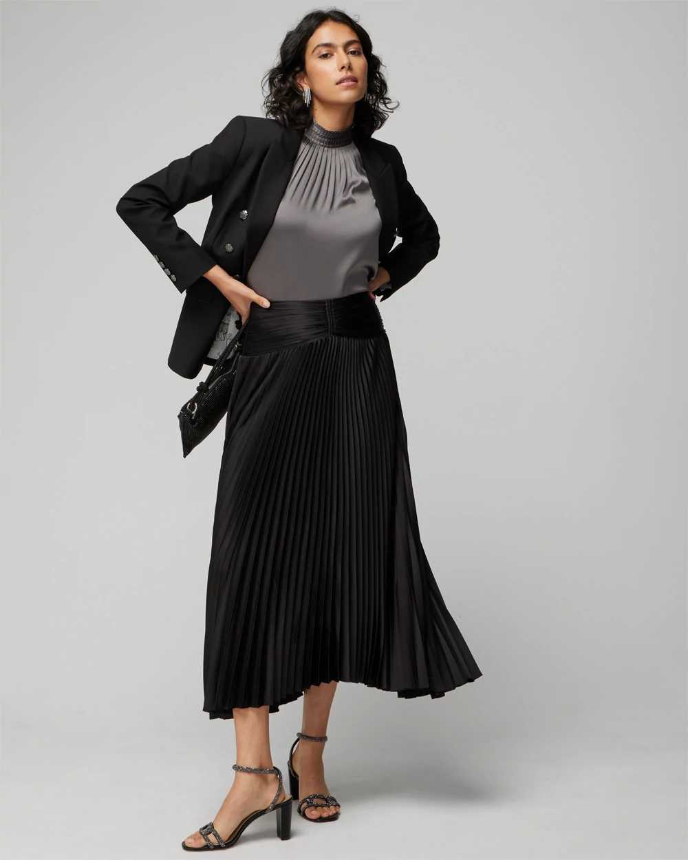 Satin Pleated Midi Skirt click to view larger image.