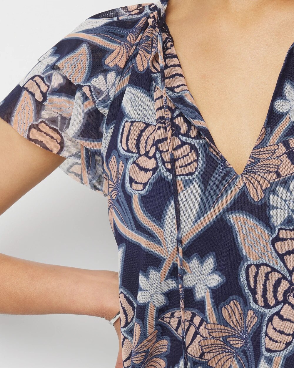 Ruffle Sleeve Mesh Top - image 4