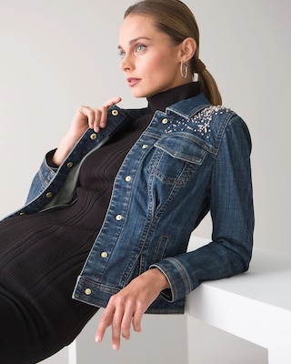 Pearl Embellished Trucker Jean Jacket