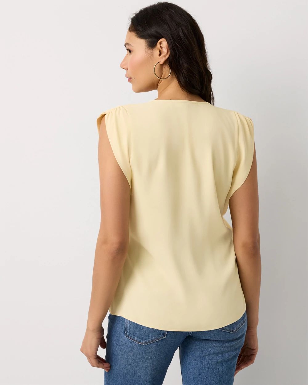 Petite Ruched Shoulder Crepe Shell
