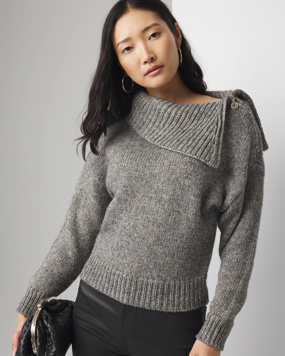Petite Zip Neck Dolman Sleeve Pullover - image 1