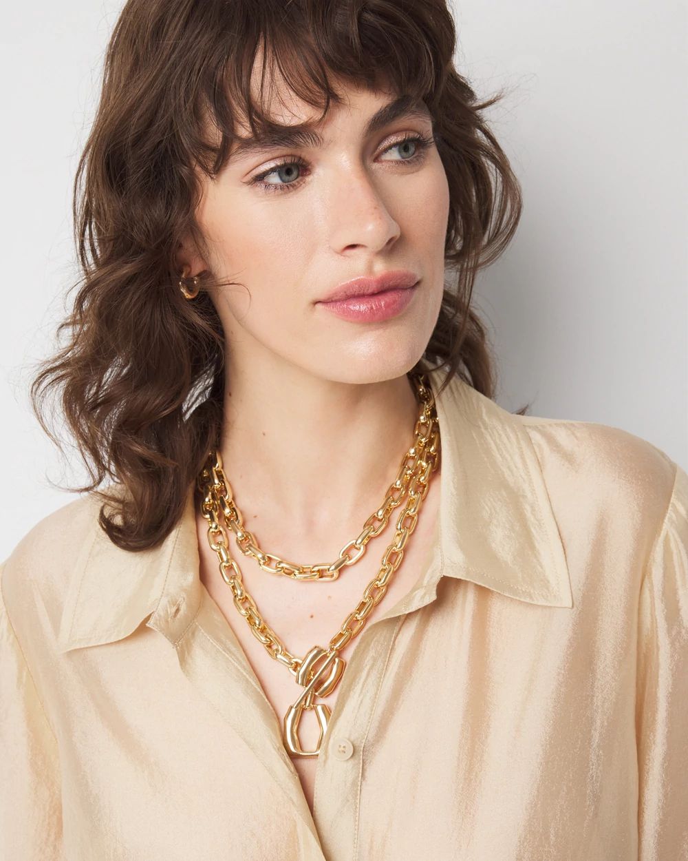 Gold Double Links Toggle Necklace