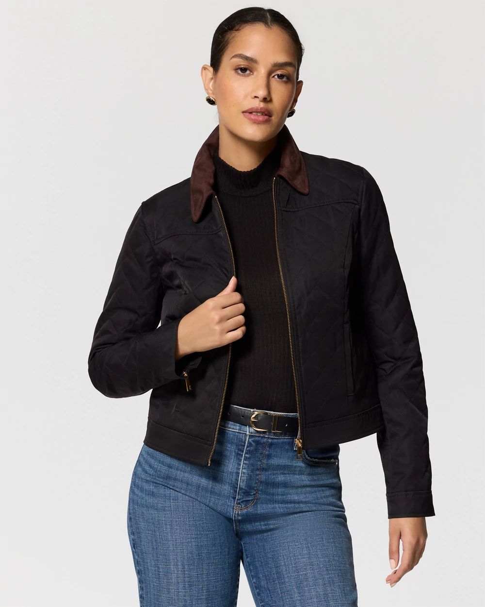 Contrast Collar Quilted Jacket
