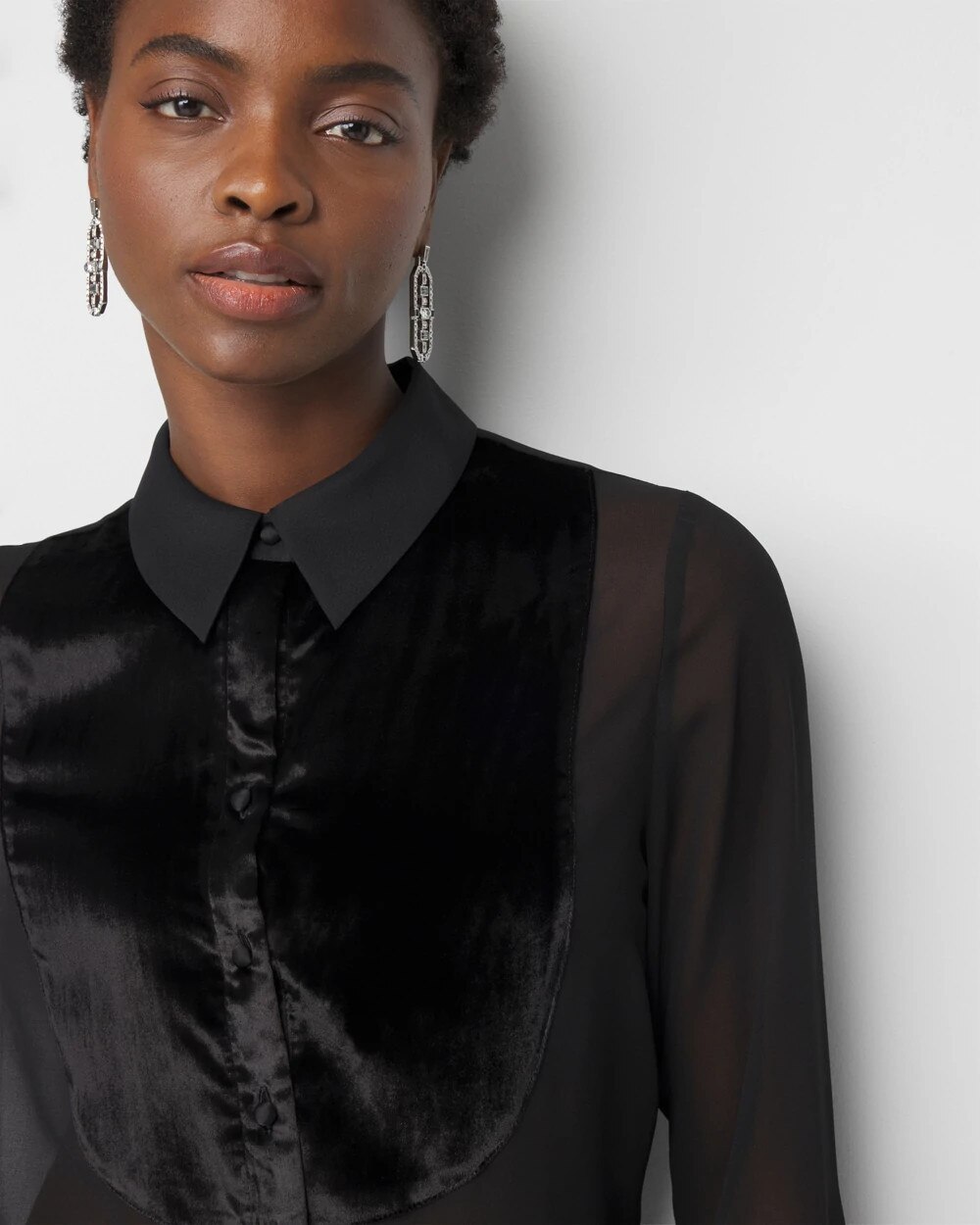 Velvet & Chiffon Tuxedo Shirt