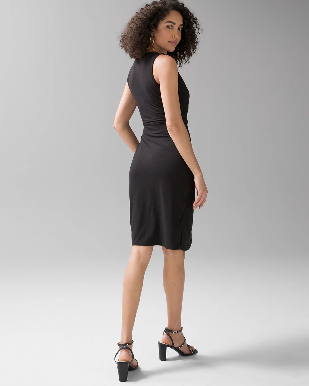 Sleeveless Draped Slub Sheath Dress