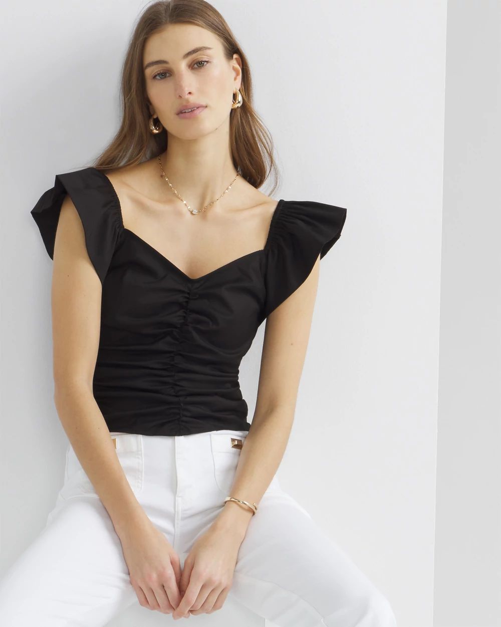 Petite Flutter Sleeve Ruched Front Top