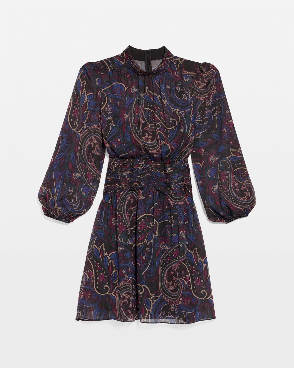 Petite Paisley Mockneck Chiffon Dress