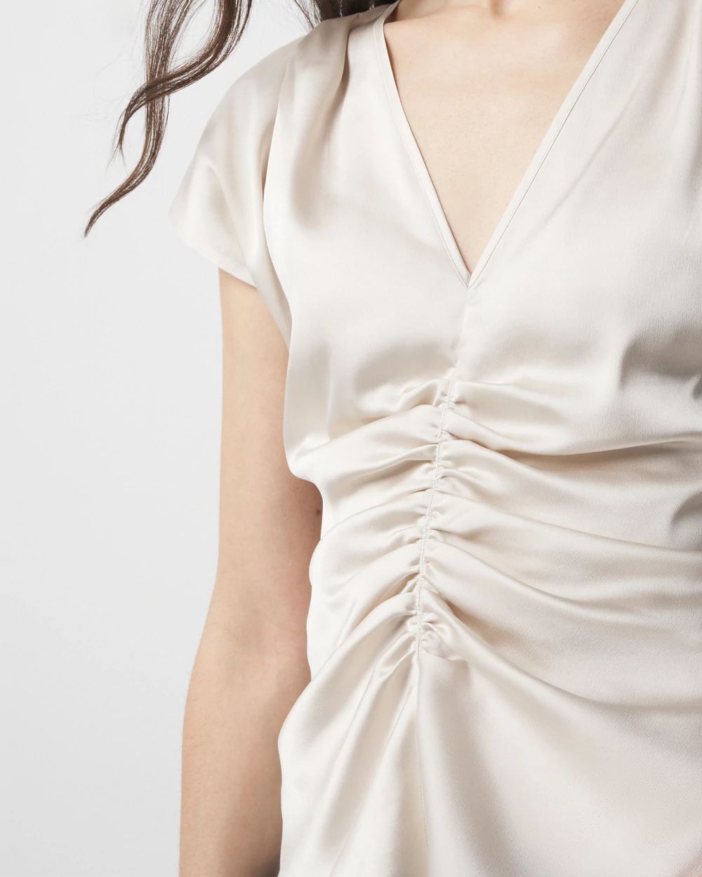 Ruched Front Flutter Sleeve Shell Top
