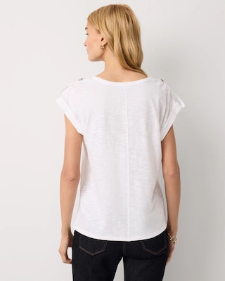 Satin Epaulet V-neck Tee click to view larger image.