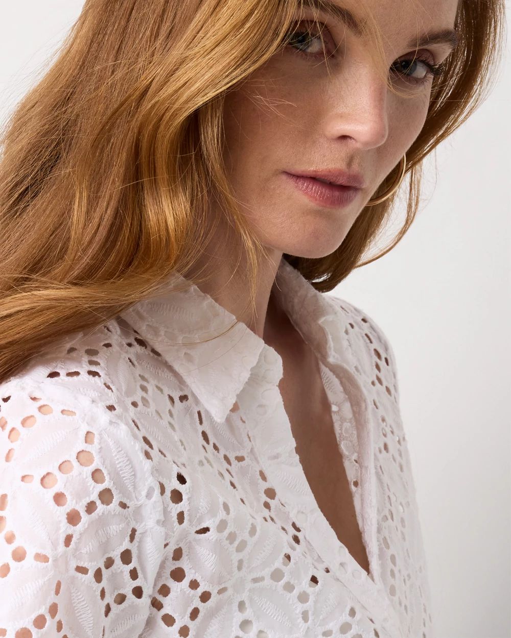 Petite Elbow Sleeve Lace Cotton Shirt