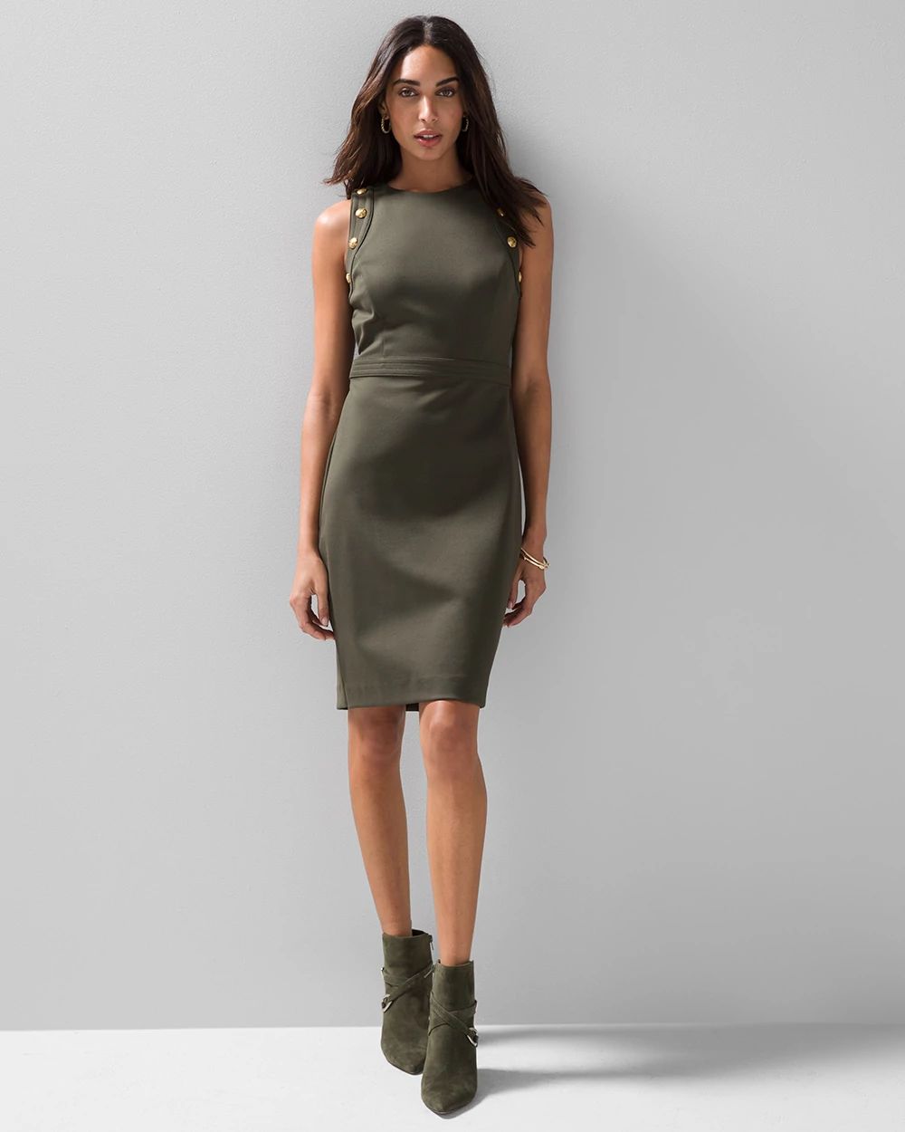 Luxe Stretch Sleeveless Button Detail Dress