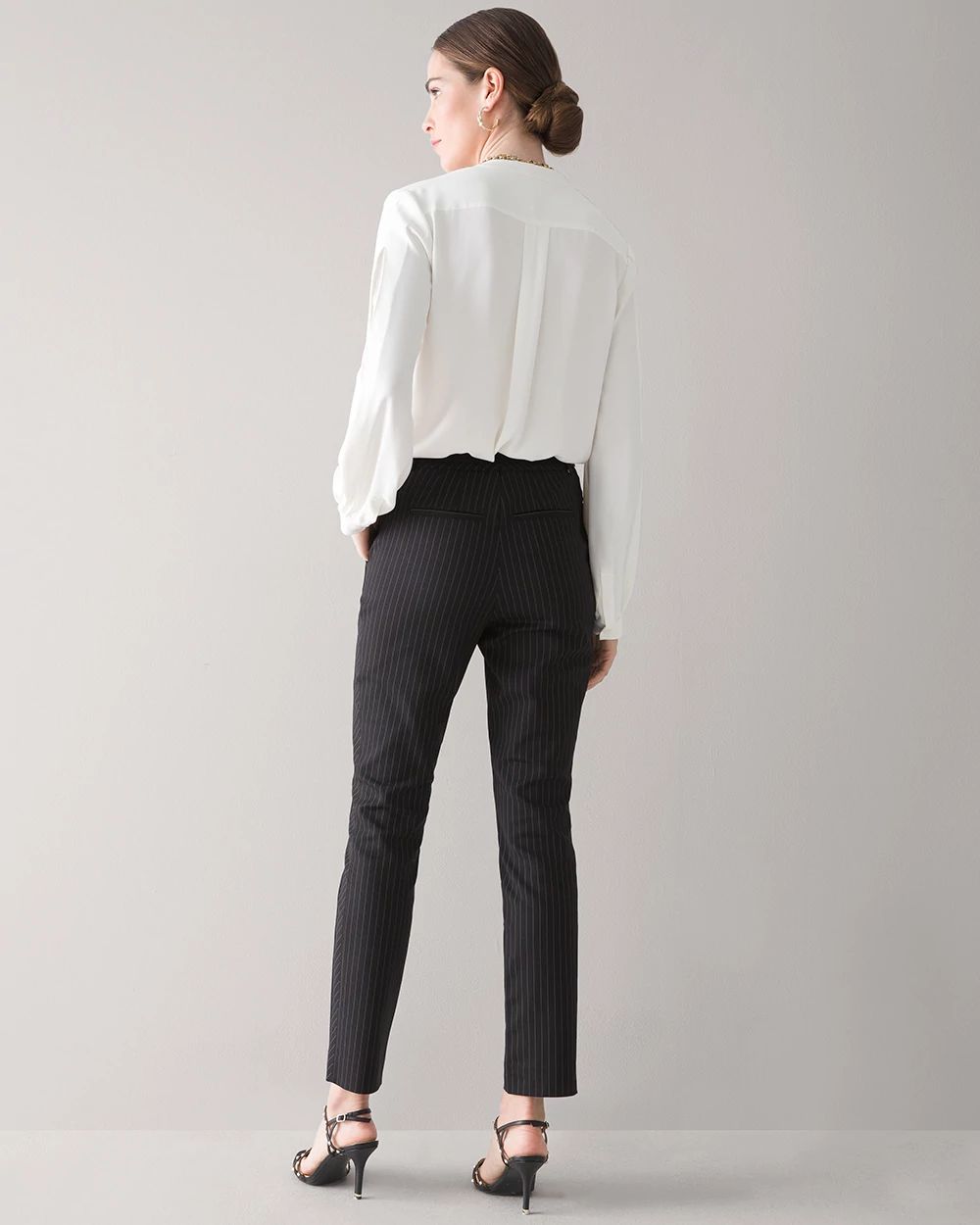 Tropical-Print Comfort Stretch Slim Ankle Pants