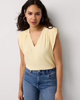 Ruched Shoulder Crepe Shell