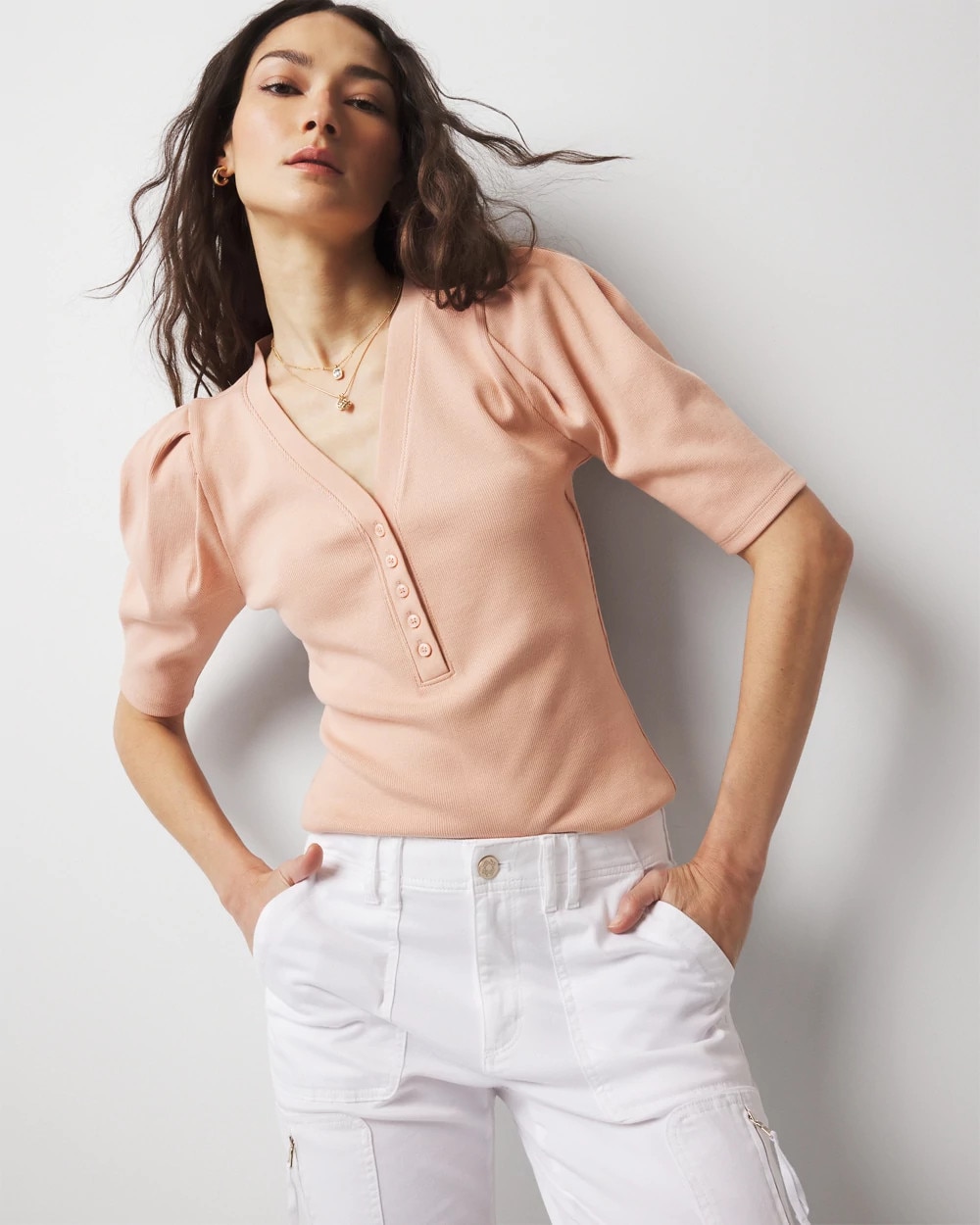 WHBM FORME™ Ribbed Stretch Henley Top