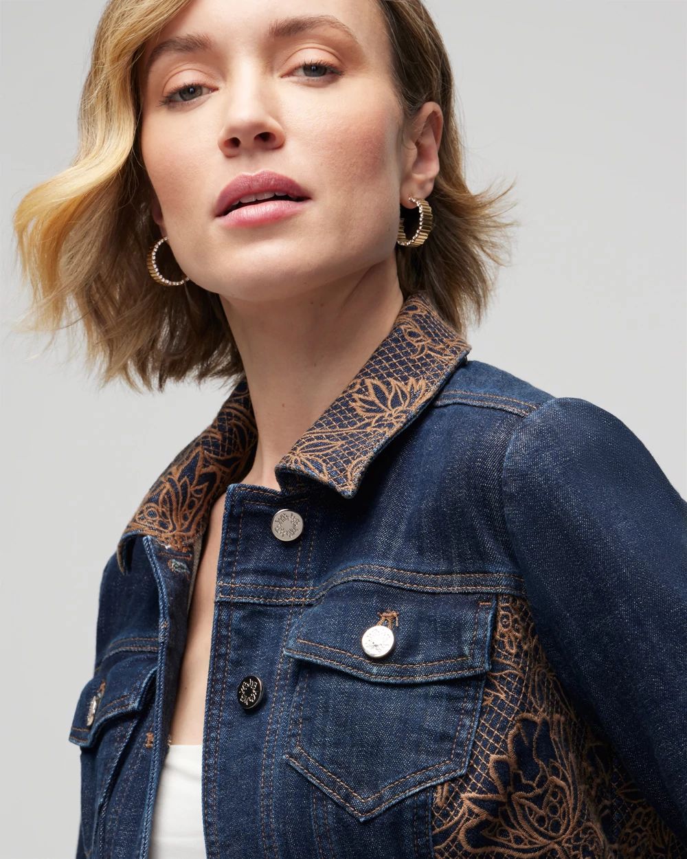 Embroidered Eyelet Denim Jacket click to view larger image.