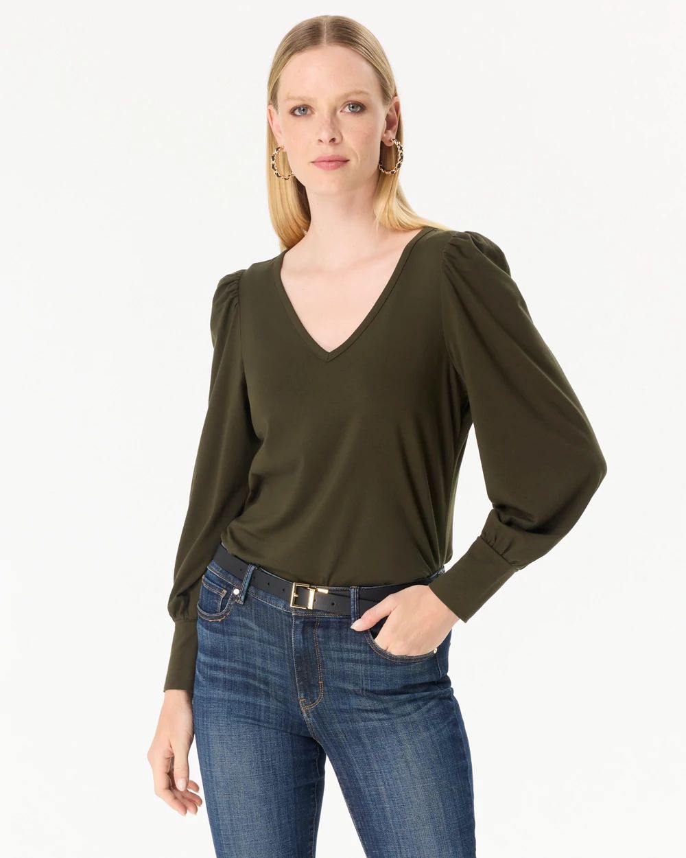 Blouson Sleeve V-neck Top