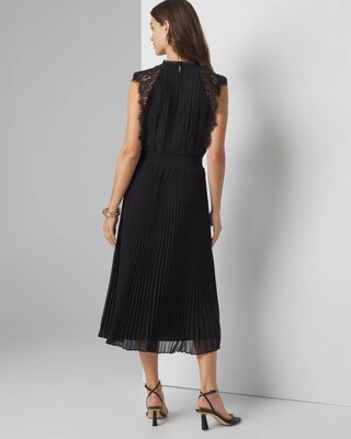Petite Cap Sleeve Lace Detail Pleated Midi Dress