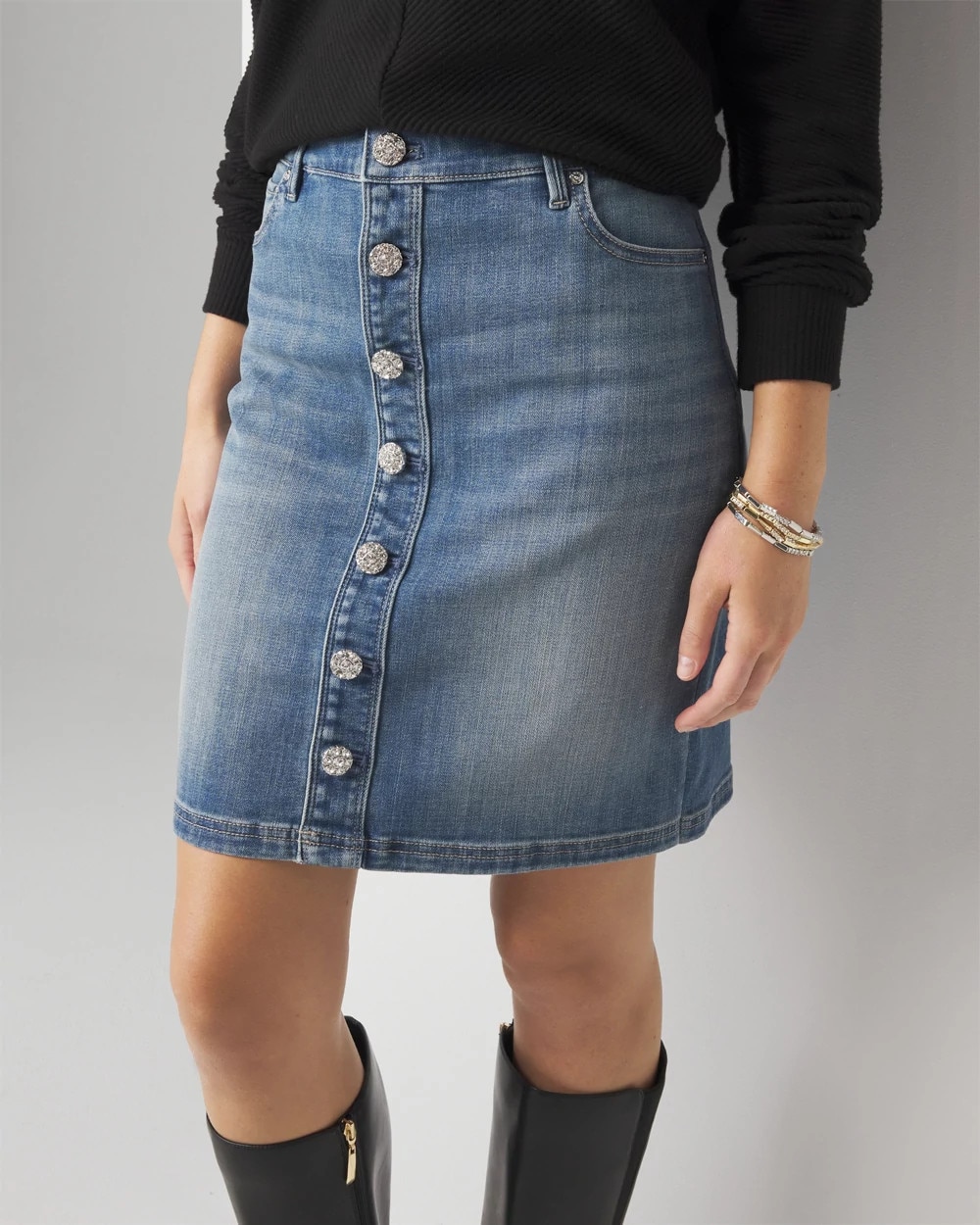 Embellished Denim Mini Skirt