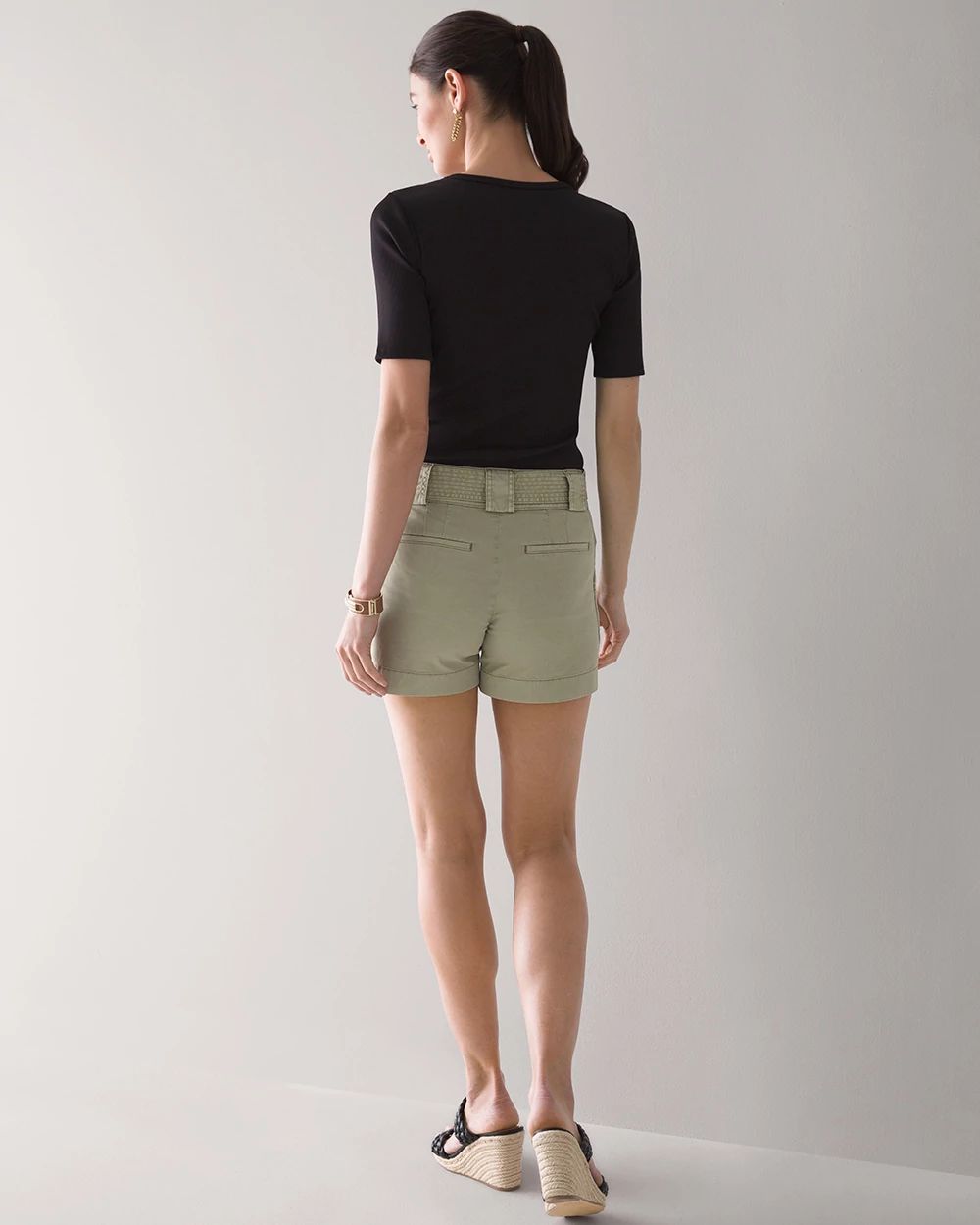 High-Rise Belted Pret Utility 5-Inch Shorts