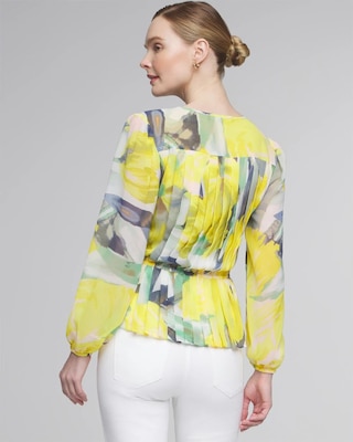Long Sleeve V-Neck Pleated Chiffon Blouse