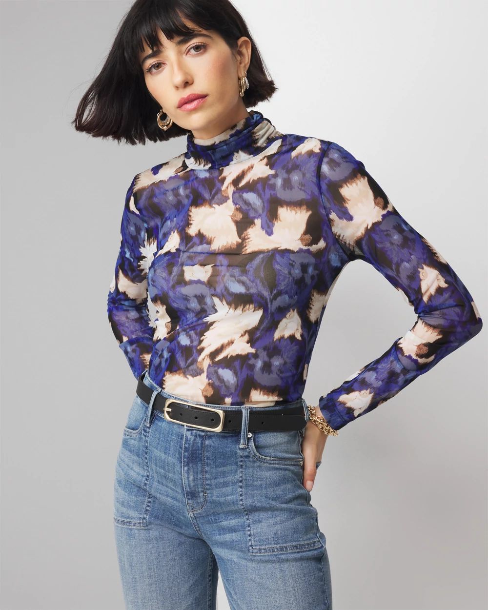 Long Sleeve Mesh Turtleneck