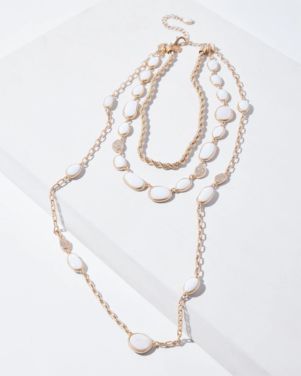 Goldtone White Stone Multi Strand Necklace White House Black Market