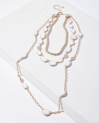 Goldtone + White Stone Multi-Strand Necklace