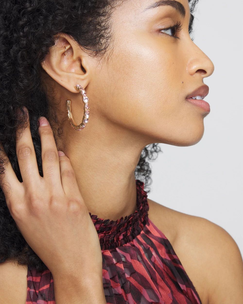 Gold Rose Stone Hoop Earrings