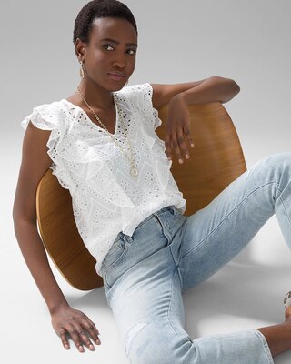 Flutter Sleeve Embroidered Top
