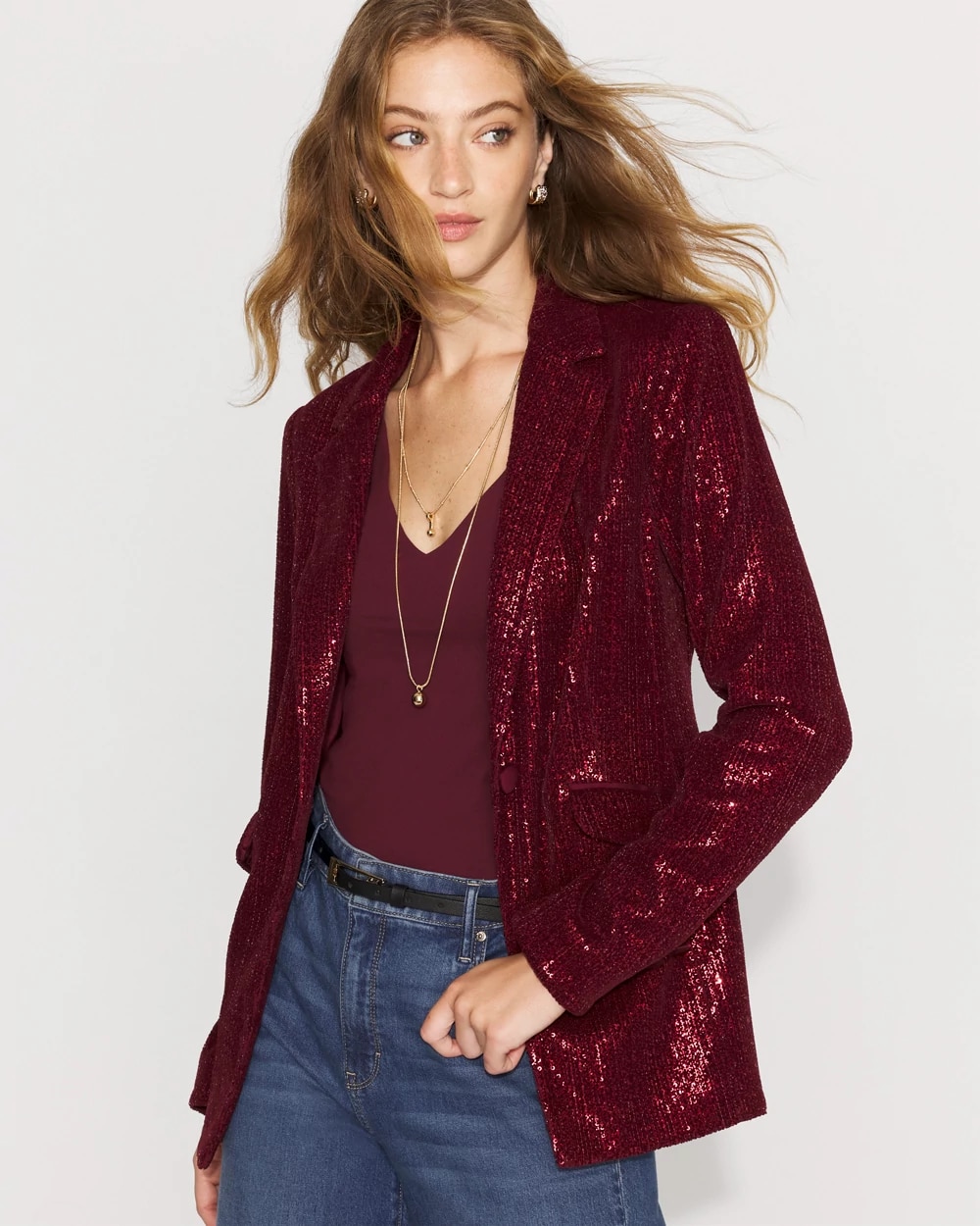 WHBM One-Button Sequin Blazer