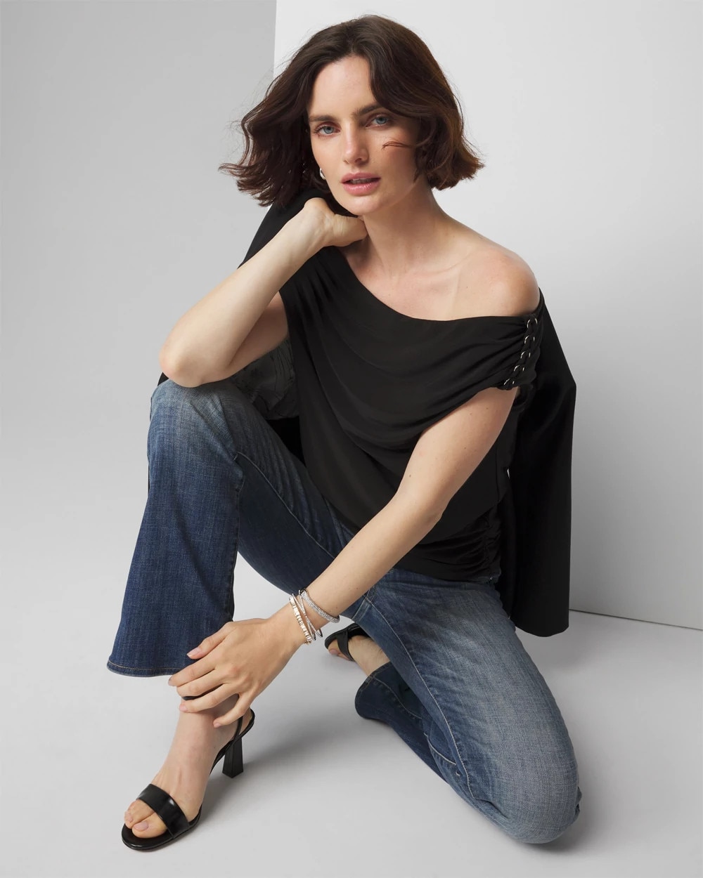 Matte Jersey At-the-Shoulder Banded Bottom Top