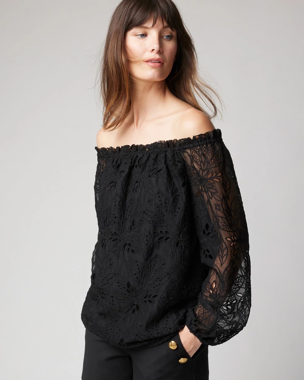 white house black market off the shoulder top