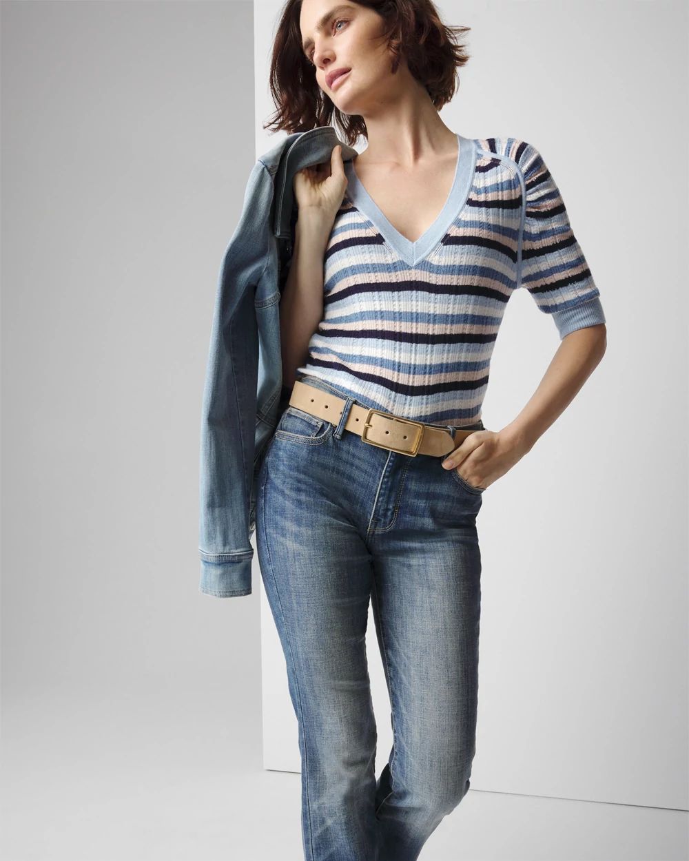 Cashmere-Blend Elbow-Sleeve Shirred Sweater