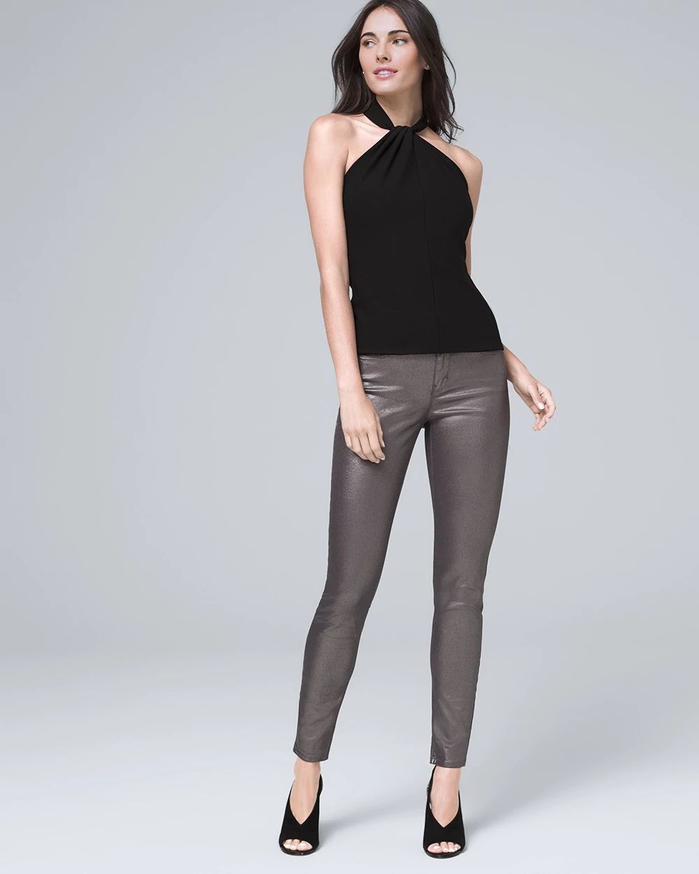 Mid-Rise Metallic Skinny Ankle Jeans