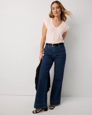 Crochet Detail V-neck Tee click to view larger image.