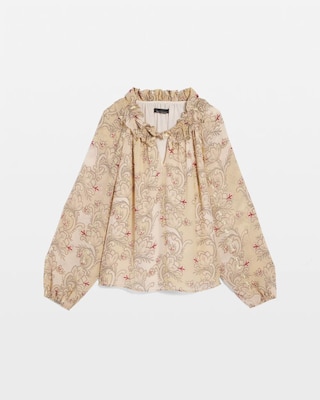 Floral Ruffle Neck Blouse with Gold Clip click to view larger image.