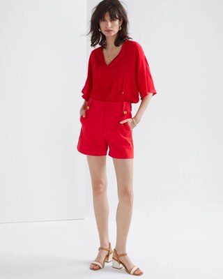 High-Rise Lightweight Button Comfort Stretch Shorts