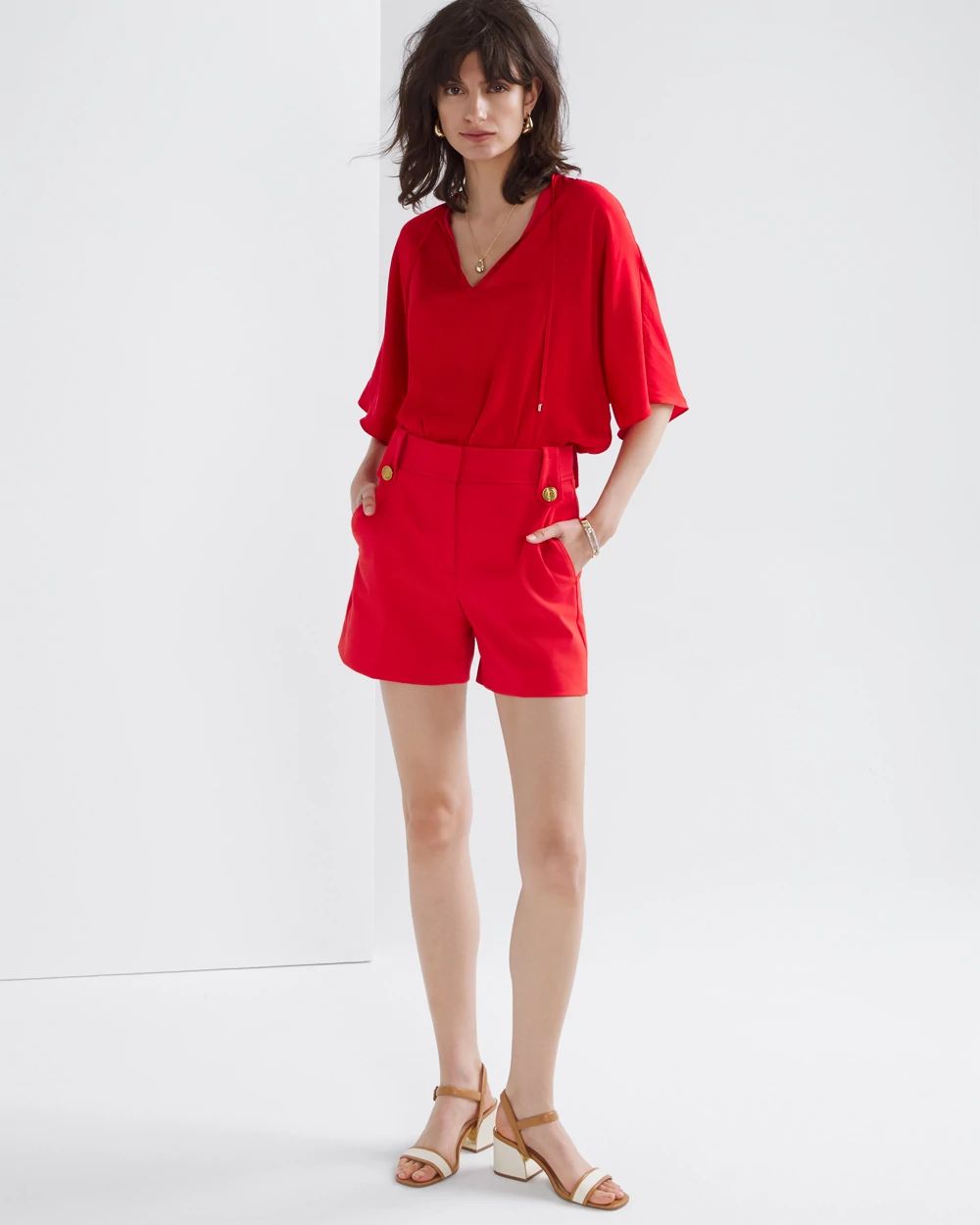 High-Rise Lightweight Button Comfort Stretch Shorts