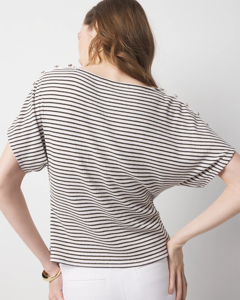 Button Shoulder Dolman Sleeve Top