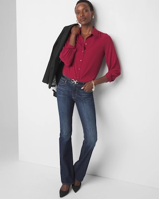 Petite Long Sleeve Soft Shirt with Piping click to view larger image.