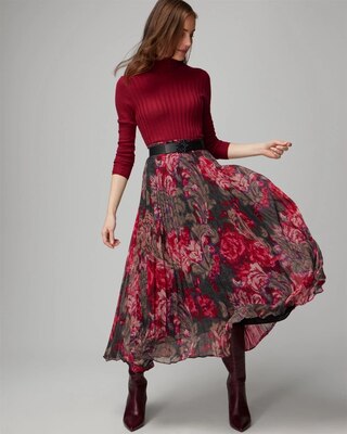 Smocked Pleated Midi Skirt