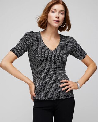 Jacquard Puff Sleeve Top