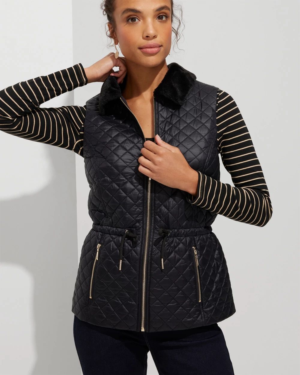 Outlet WHBM Quilted Vest With Fur